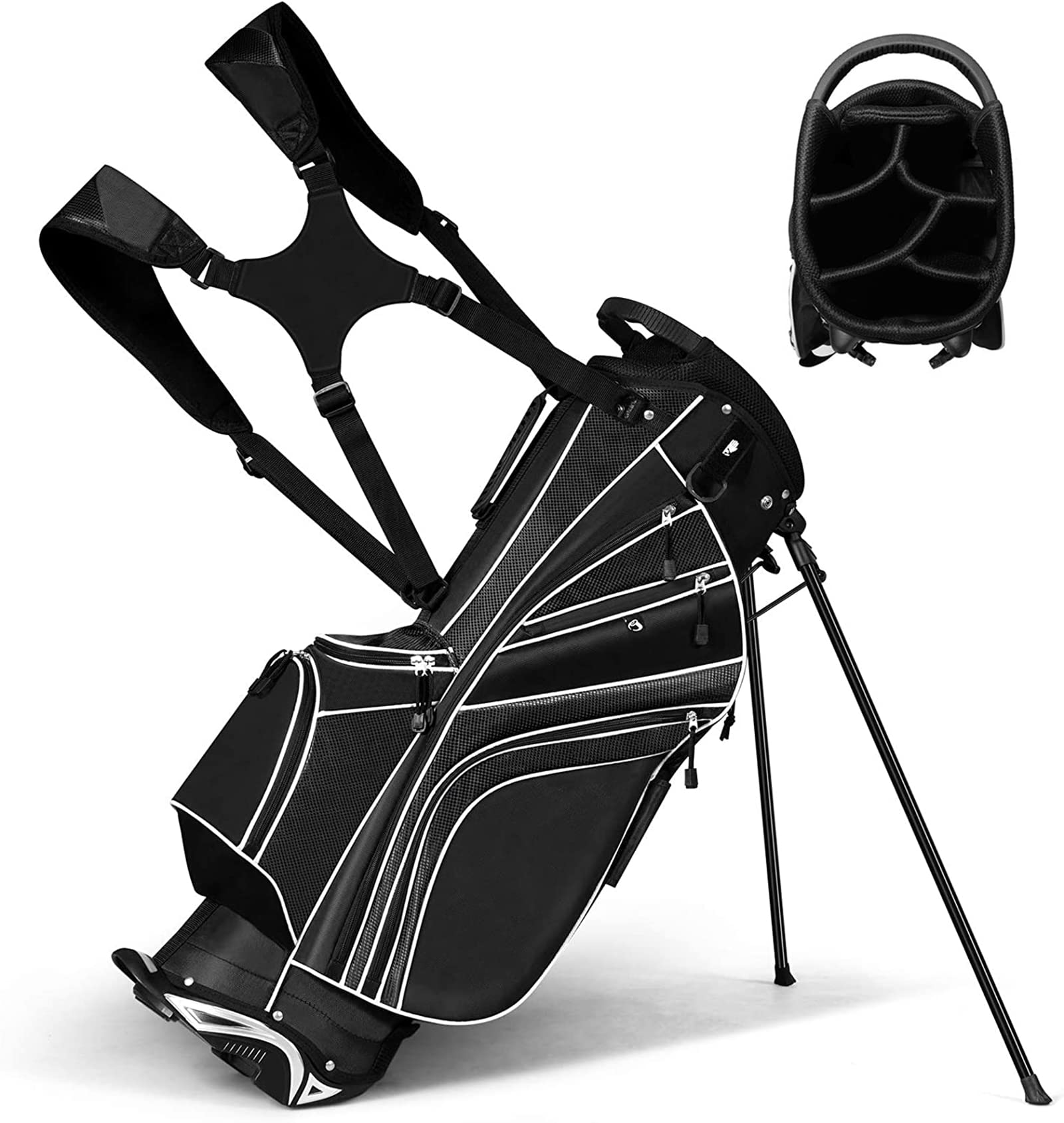 Tangkula Golf Stand Bag with 6 Way Top Dividers Lightweight Golf Bag with Adjustable Dual Strap & 8 Pockets Waterproof Rain Hood Portable for Men Women