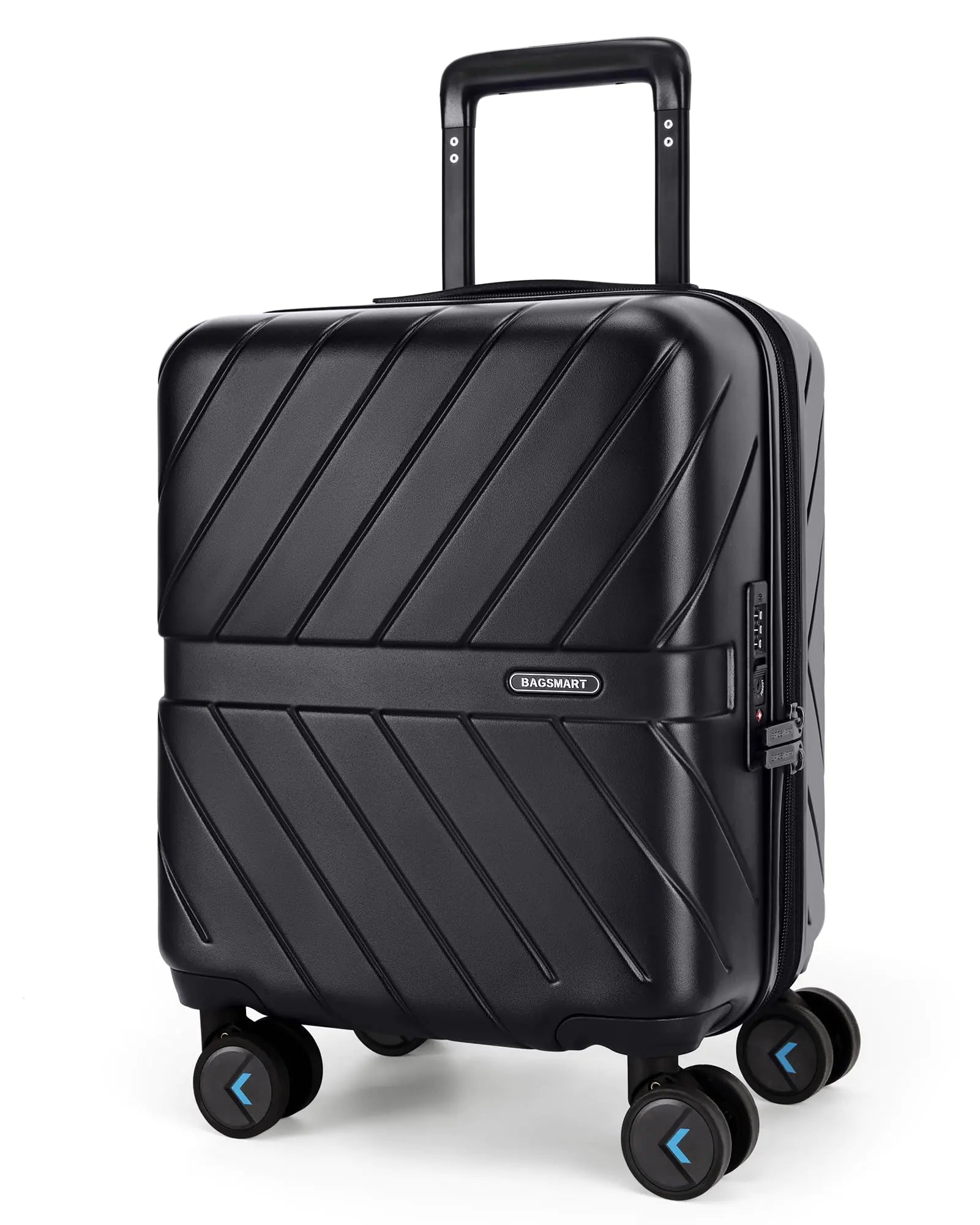BAGSMART Underseat Carry On luggage Airline approved 16-inch Hardsiade Underseater Travel Suitcase with Spinner Wheels Lightweight Overnight Bag Small Rolling Carry-on for Women Men WeekenderBlack