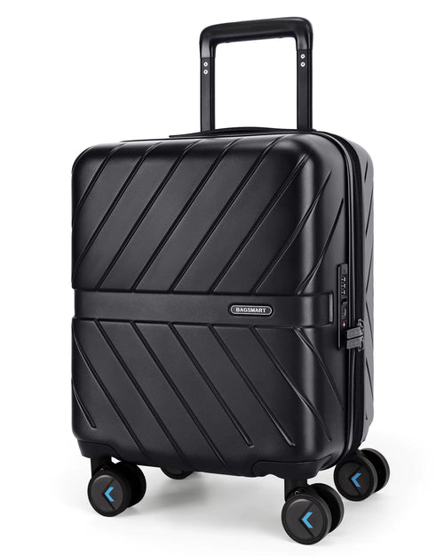 BAGSMART Underseat Carry On luggage Airline approved 16-inch Hardsiade Underseater Travel Suitcase with Spinner Wheels Lightweight Overnight Bag Small Rolling Carry-on for Women Men WeekenderBlack