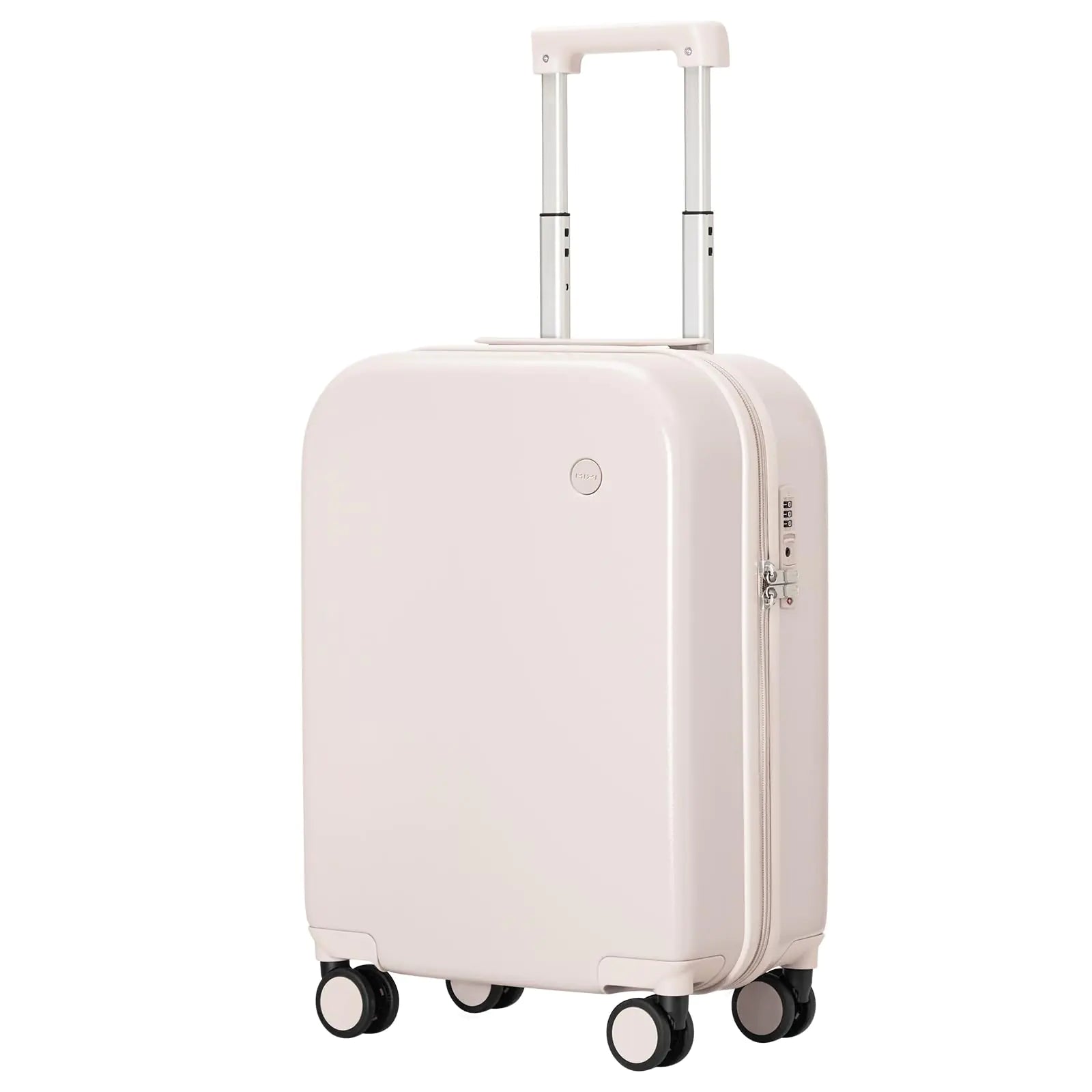 mixi Carry on Luggage 20 Suitcase Spinner Wheels Luggage Hardshell Lightweight Rolling Suitcases PC with Cover & TSA Lock for Business Travel Off White（Slight Pink）