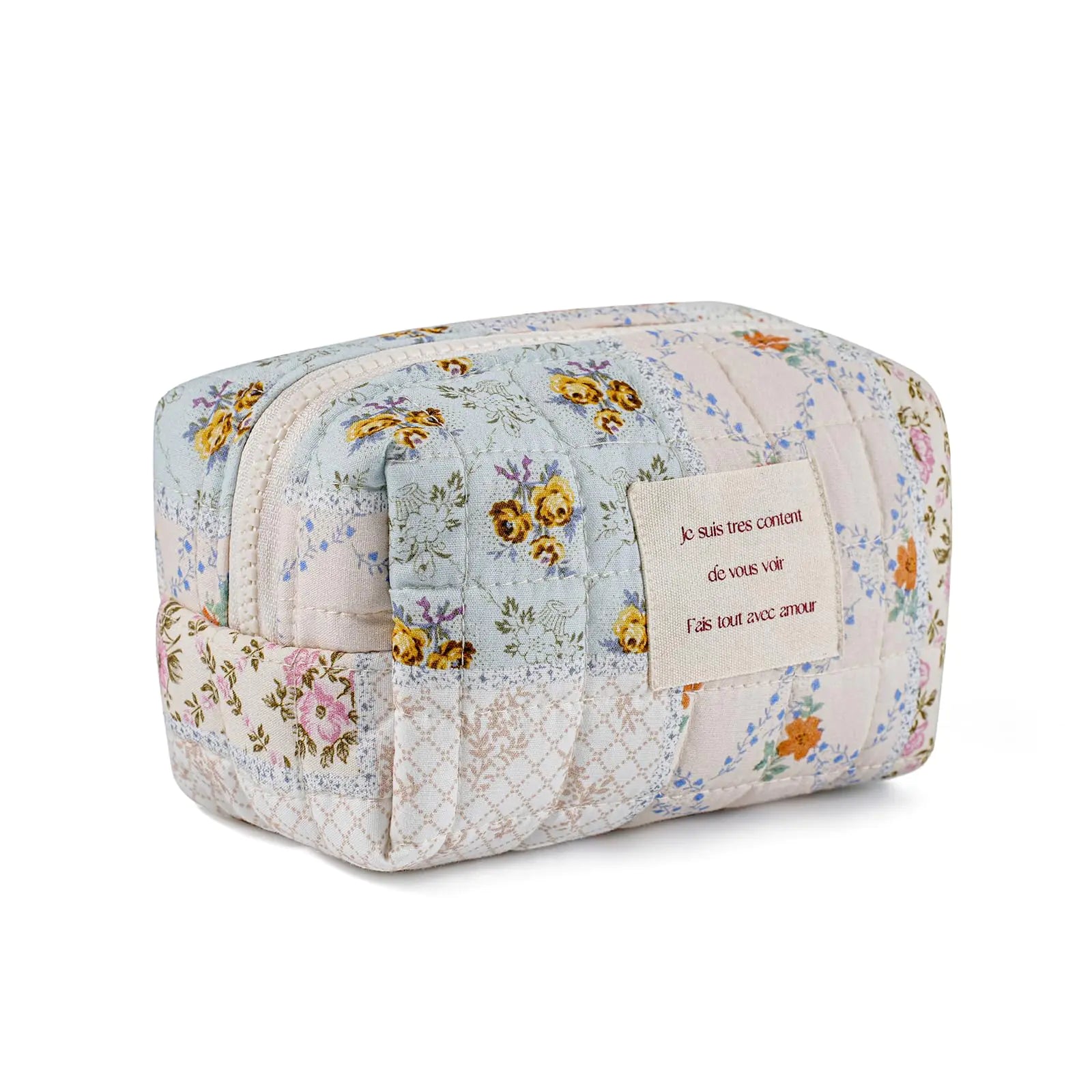 uekeboag Small Floral Quilted Cotton Makeup Pouch for Women and girlsCoquette Quilted Toiletry BagCute Aesthetic Mini Bag Kawaii Travel Cosmetic Bags(01Light Pink)