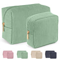 MAGEFY Makeup Bag 2 Pcs Corduroy Cosmetic Bag Small Makeup Bags for Women Travel Pouch with Slip-in Pockets（Green）