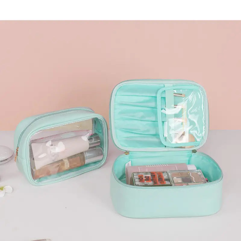 2pcs Waterproof PU Leather Travel Cosmetic Bags