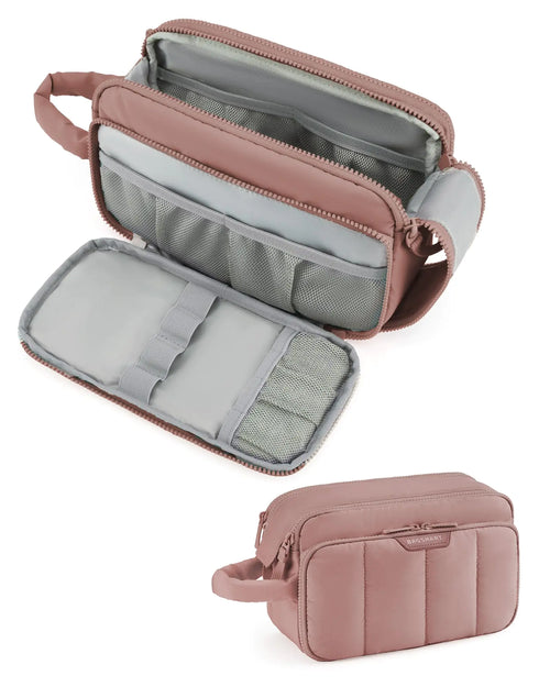 BAGSMART Makeup Bag Travel Makeup Bag Organizer Travel Toiletry Bag for Women Puffy Make Up Bag for Travel Essentials Travel-Size Toiletries Accessories Bottles Brushes (Nude Pink)