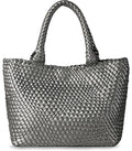 Woven Tote Bag for Women Fashion Top Handle Shoulder Bag Soft Vegan Leather Shopper Bag Large Travel Sliver Bag With Little Zippered Pouch