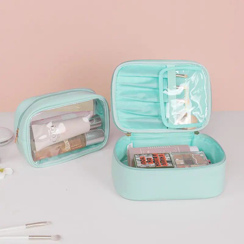 2pcs Waterproof PU Leather Travel Cosmetic Bags